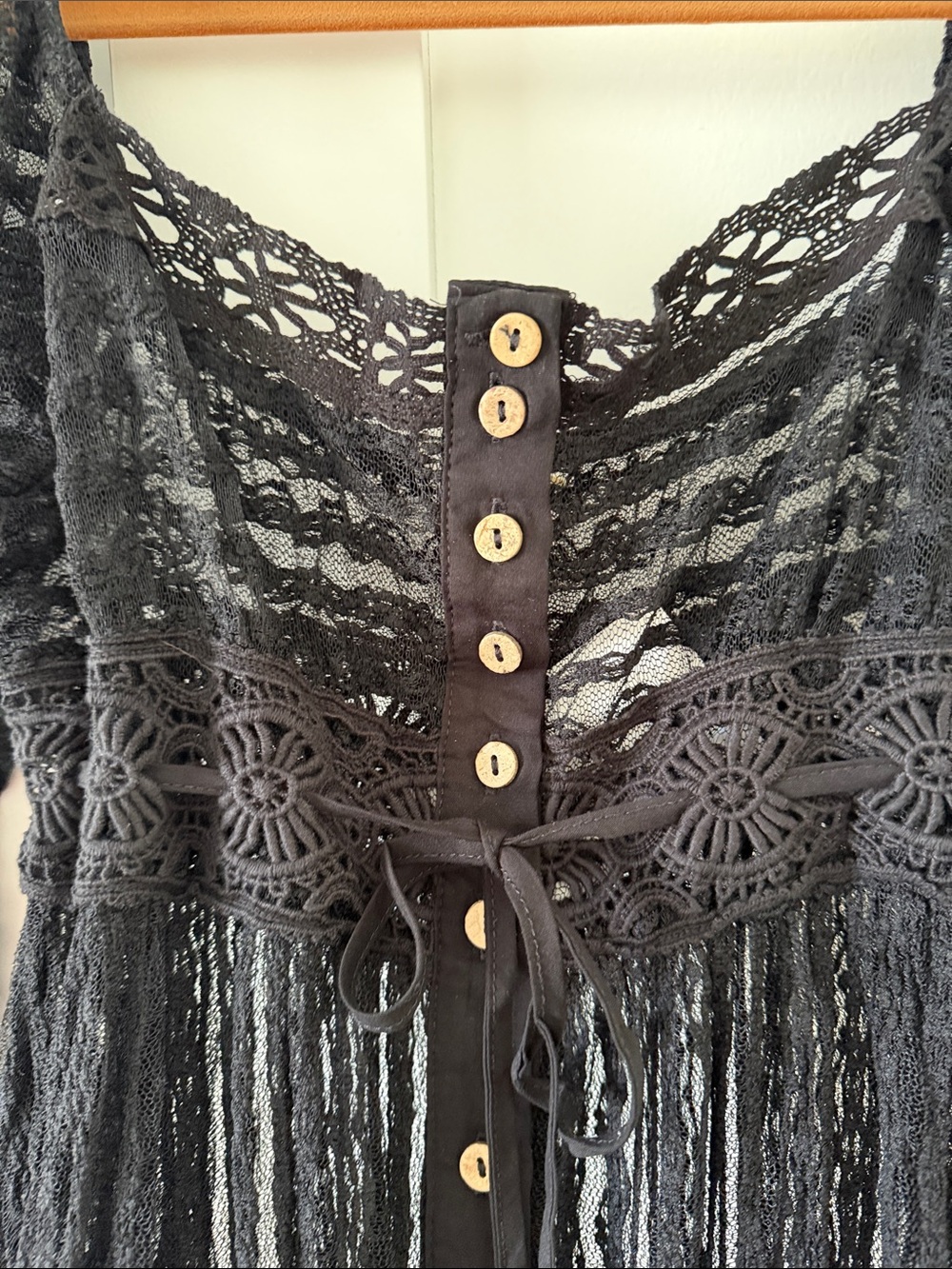 Promesa Black Long Sleeve Lace Button-Front Maxi Dress - Picture 5 of 7